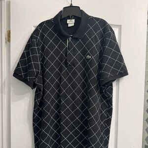 Lacoste Men's cotton Black Polo with White Grid Pattern. Ptp 24” length 28”